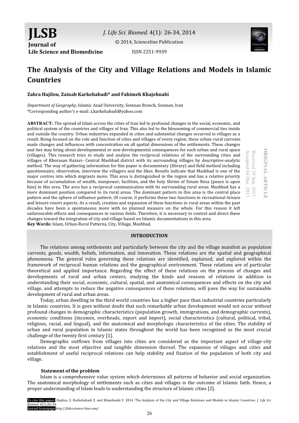 The Analysis of the City and Village Relations and Models in Islamic Countries