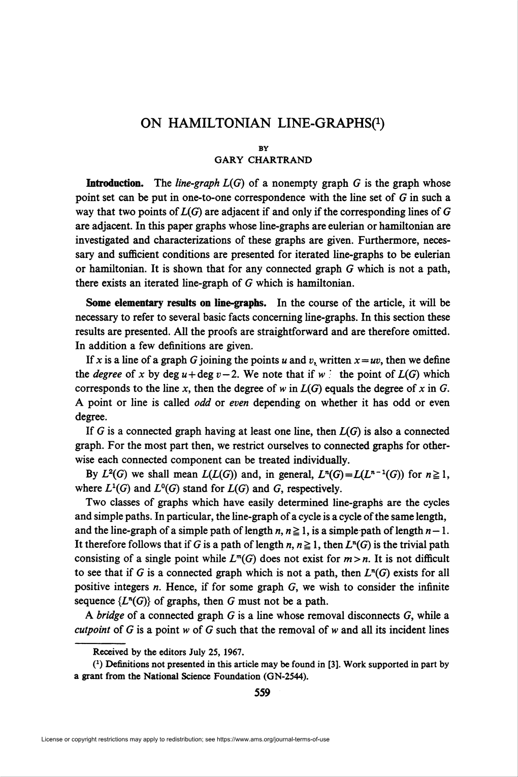 On Hamiltonian Line-Graphsq