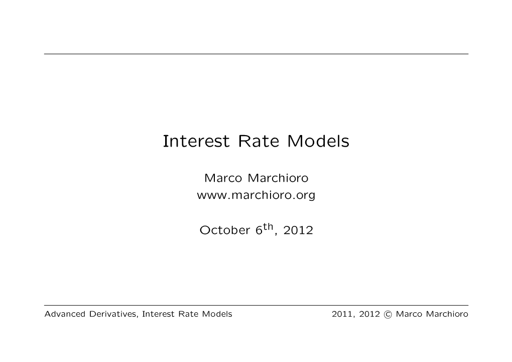 Interest Rate Models