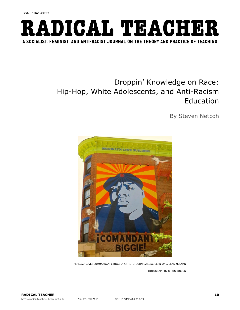 Droppin‟ Knowledge on Race: Hip-Hop, White Adolescents, and Anti-Racism Education