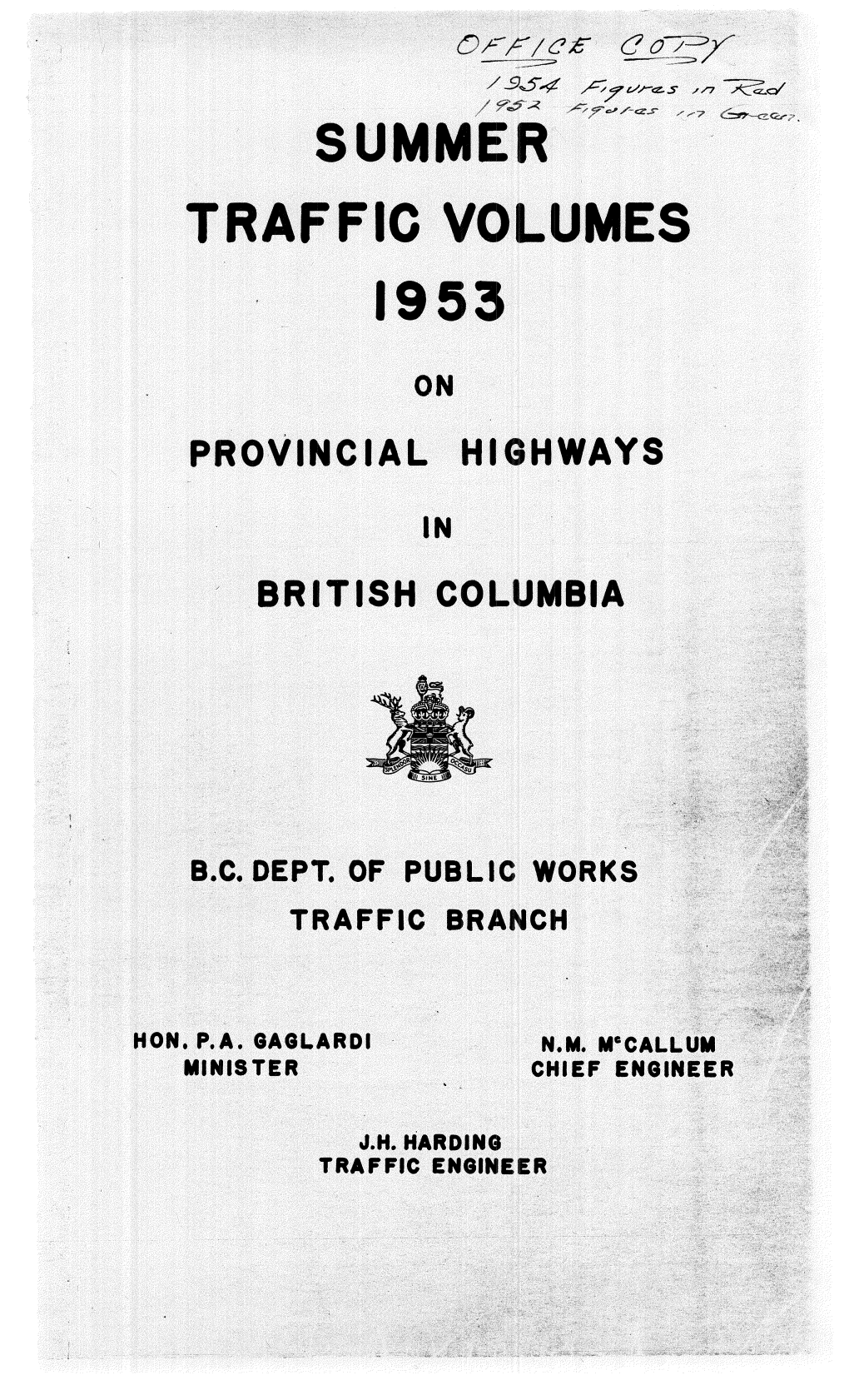 1953 Summer Traffic Volumes