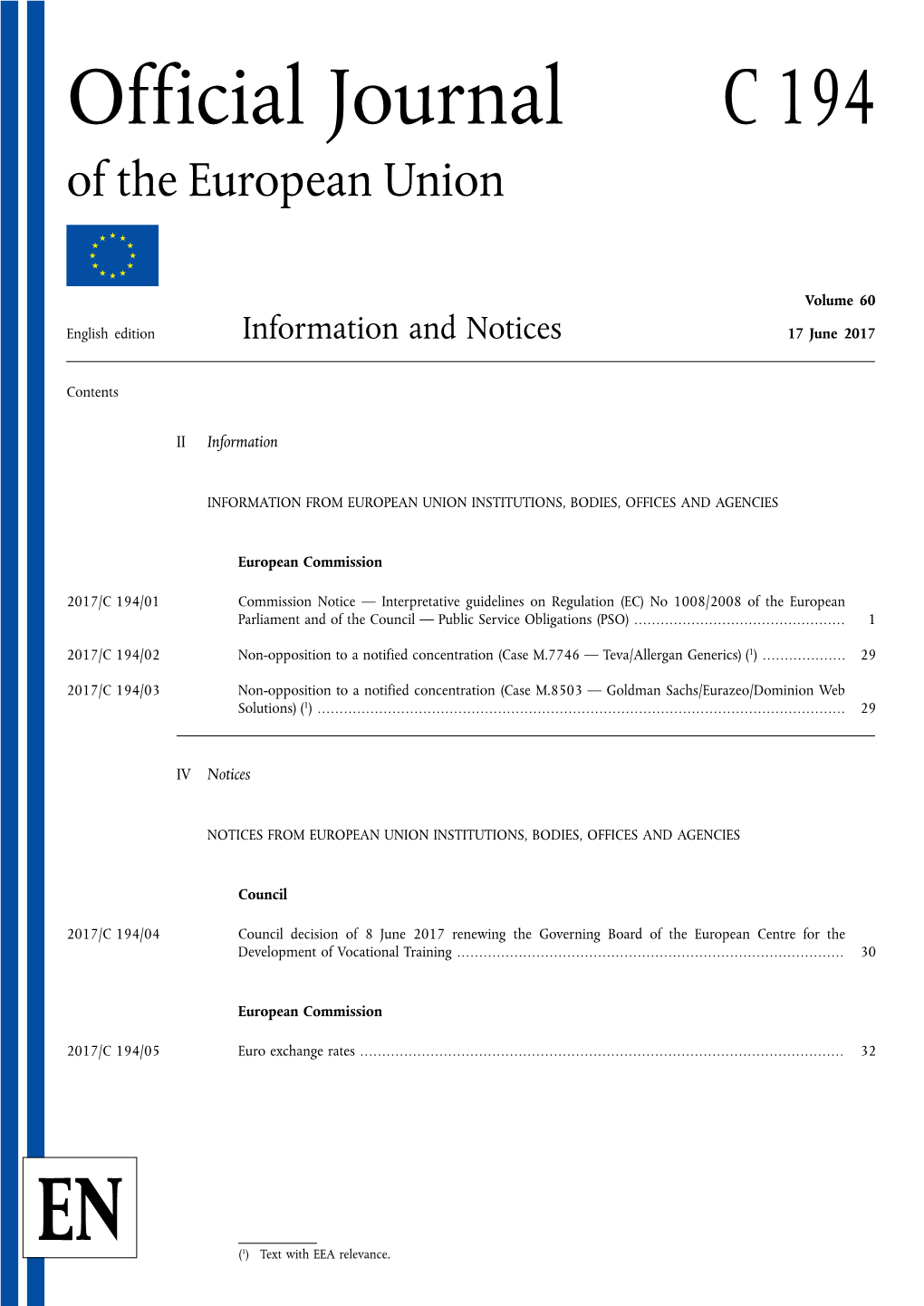 Official Journal C 194 of the European Union