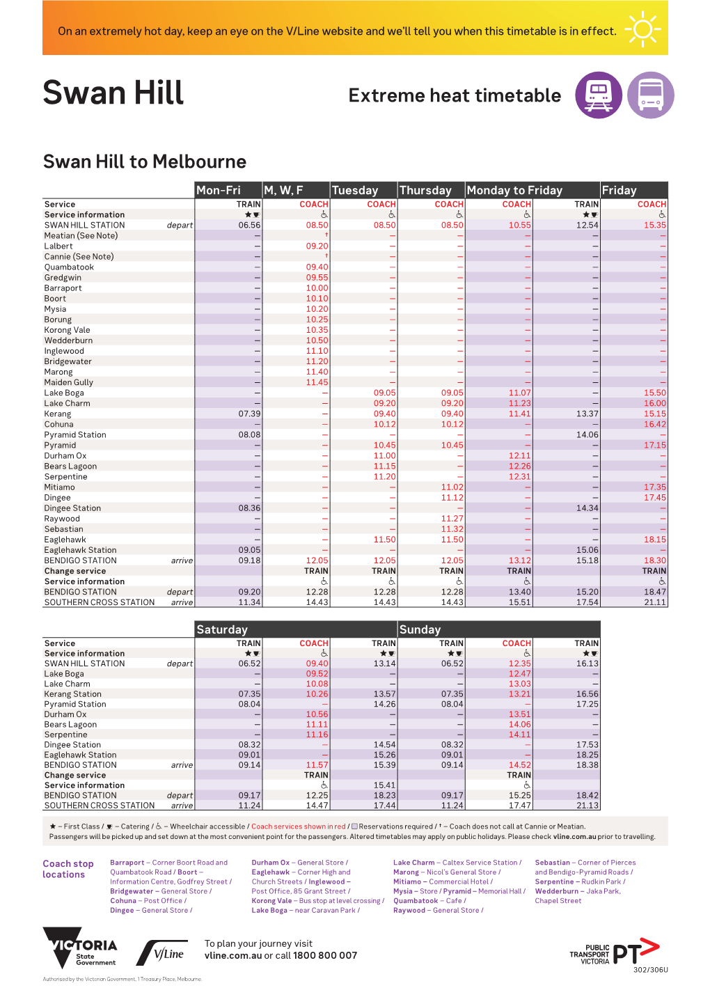 Swan Hill Extreme Heat Timetable