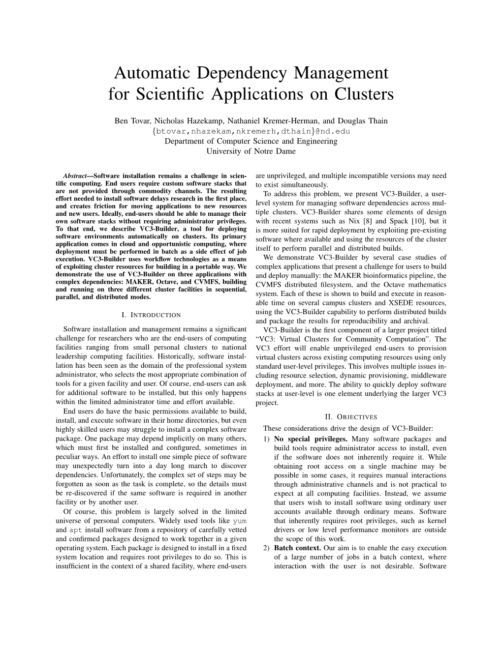 Automatic Dependency Management for Scientific Applications on Clusters