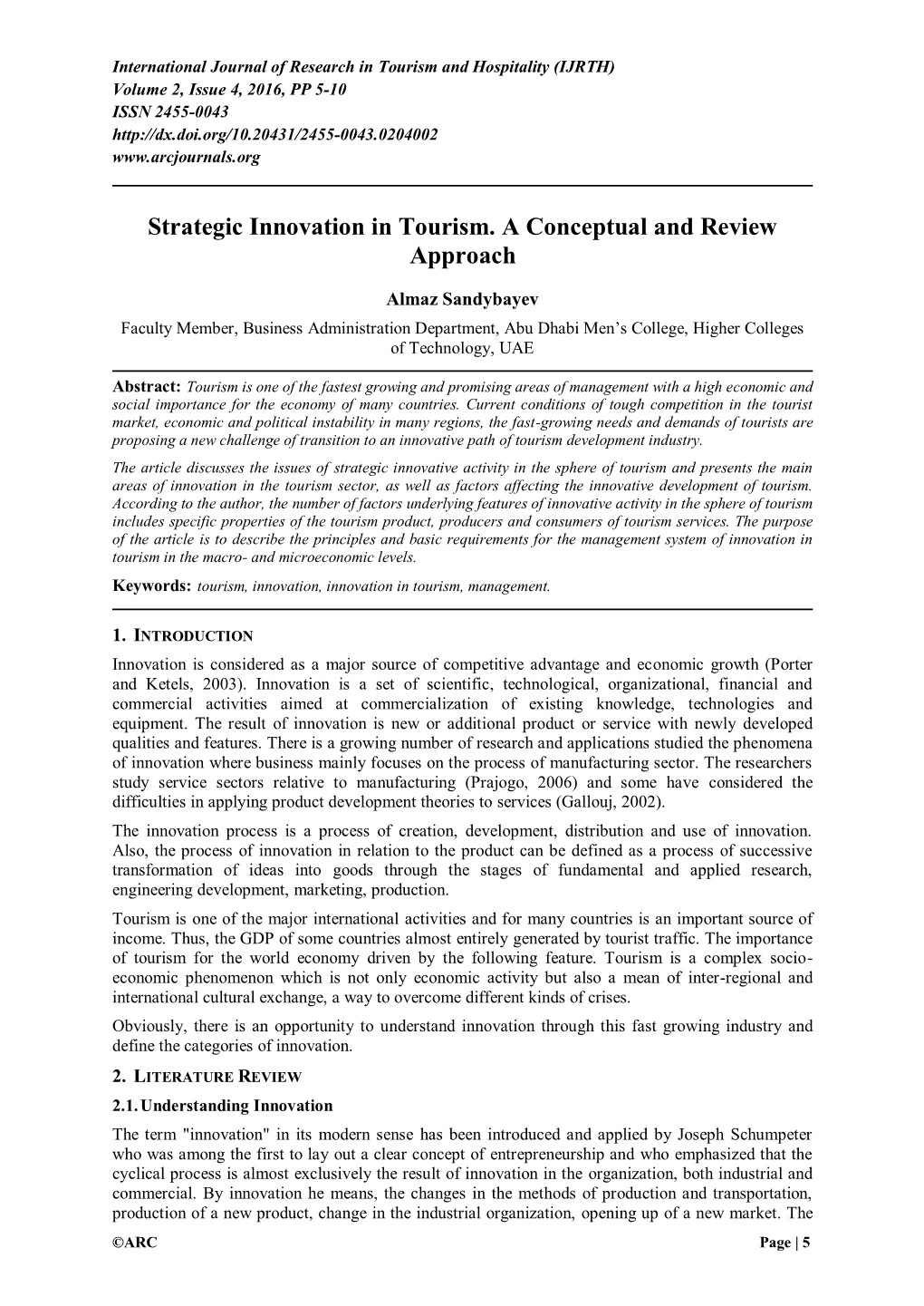 Strategic Innovation in Tourism. a Conceptual and Review Approach