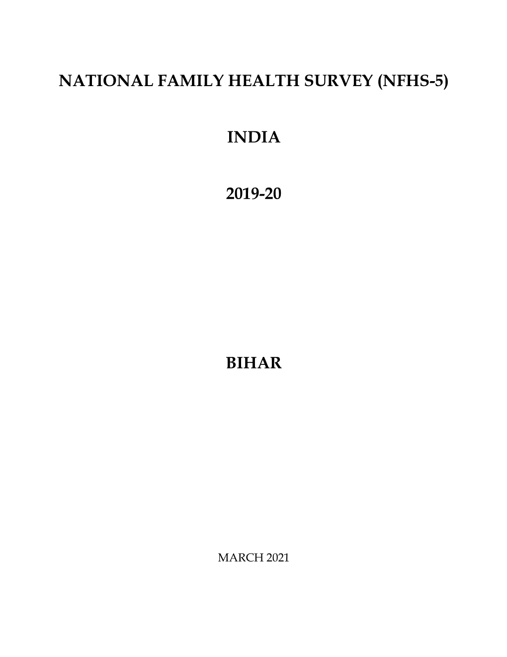 National Family Health Survey (Nfhs-5) India 2019-20 Bihar