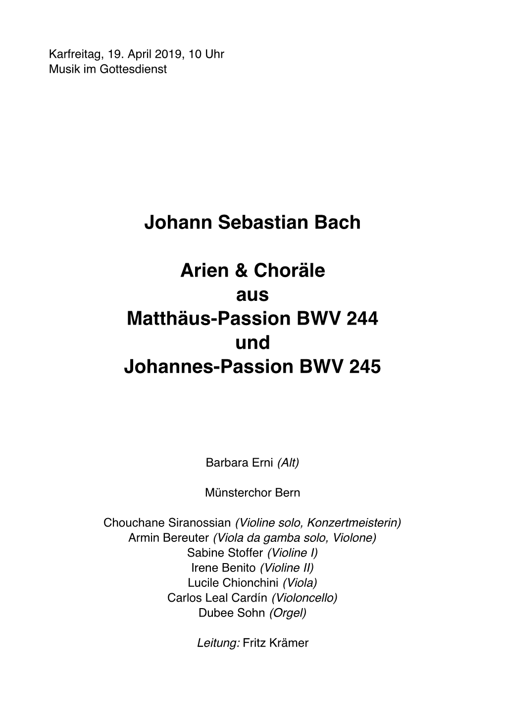 Johann Sebastian Bach Arien & Choräle Aus Matthäus-Passion BWV 244 Und Johannes-Passion BWV