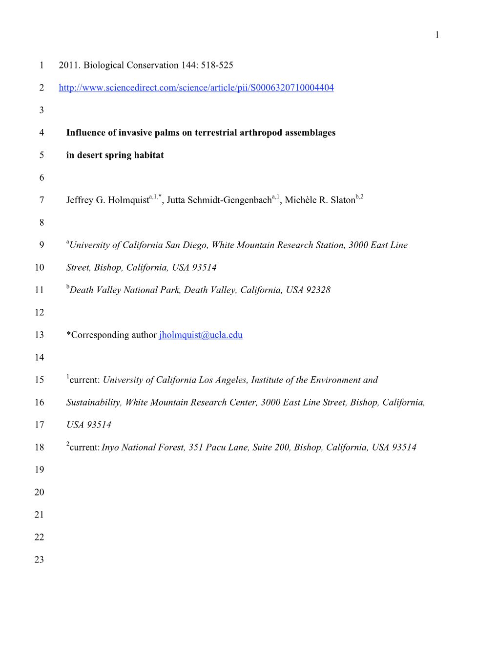 2 3 Influence of Invasive Palms on Terrestrial Arthropod Assemblages 4