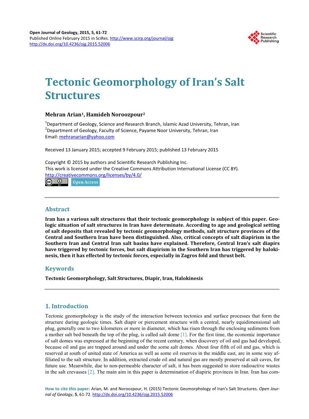 Tectonic Geomorphology of Iran's Salt Structures
