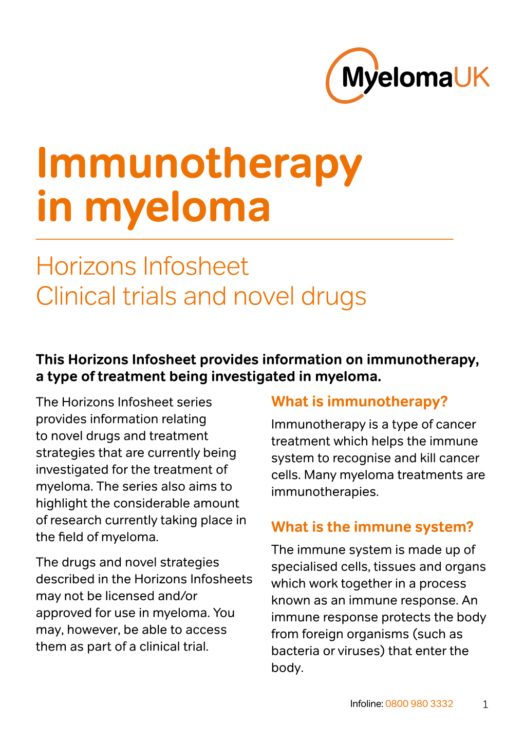 Immunotherapy in Myeloma Horizons Infosheet Clinical Trials and Novel Drugs