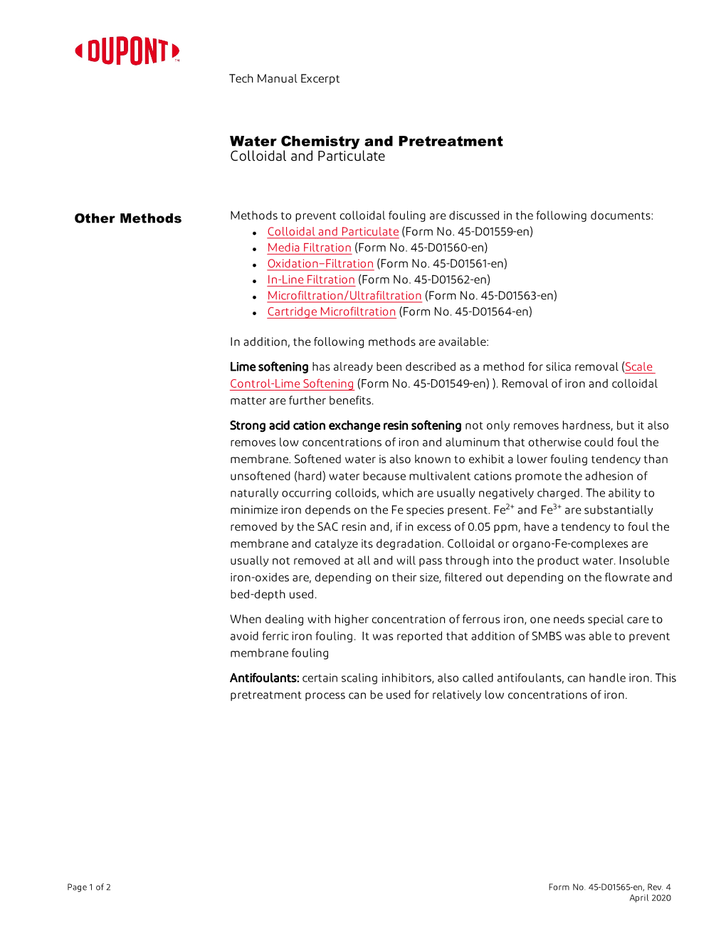 Water Chemistry and Pretreatment Colloidal and Particulate Tech