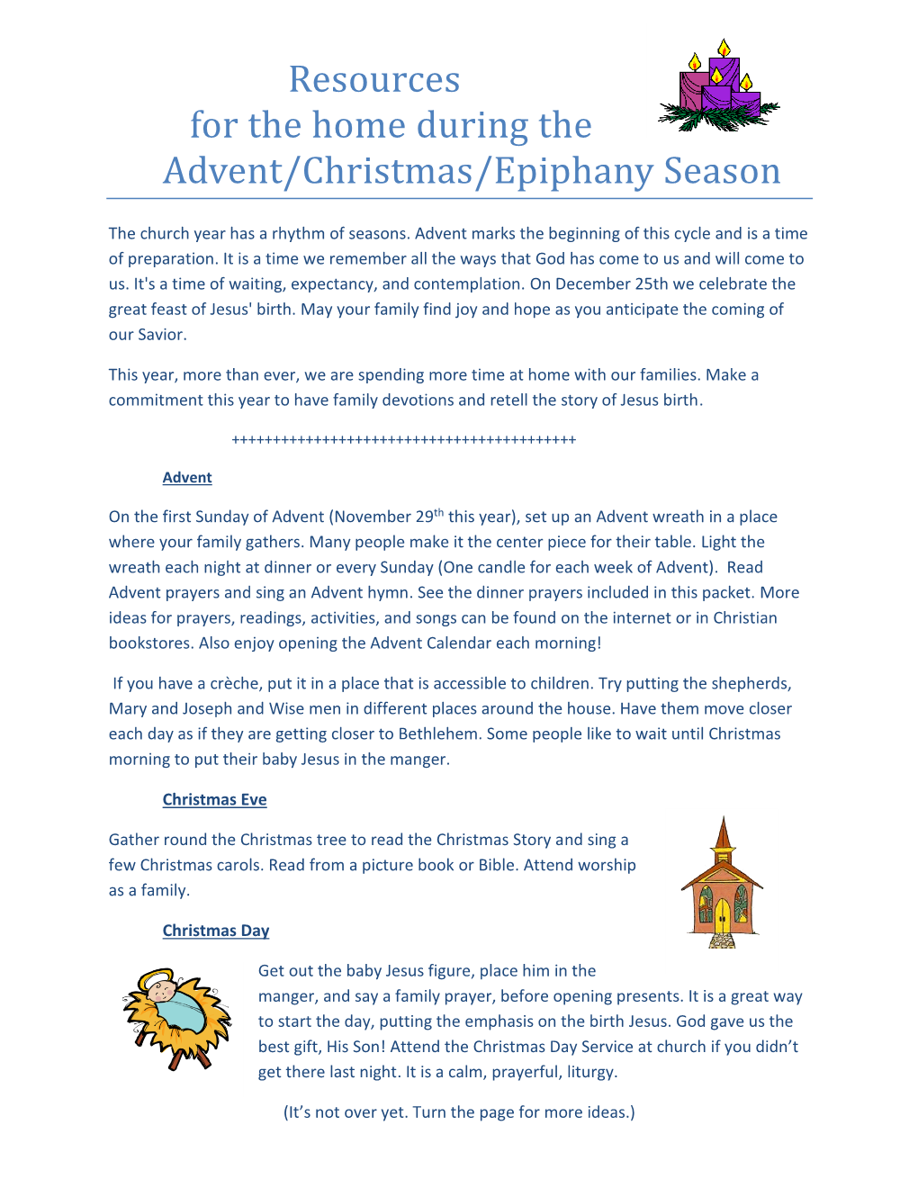 Resources for the Home During the Advent/Christmas/Epiphany Season