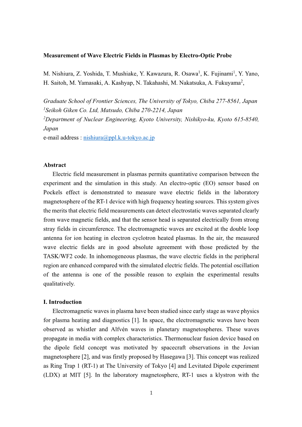 Measurement of Wave Electric Fields in Plasmas by Electro-Optic Probe