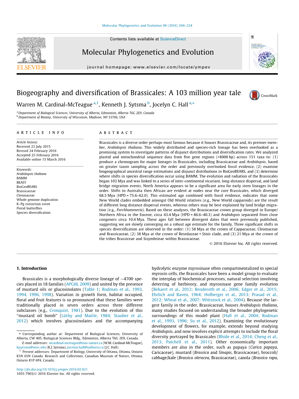 Biogeography and Diversification of Brassicales