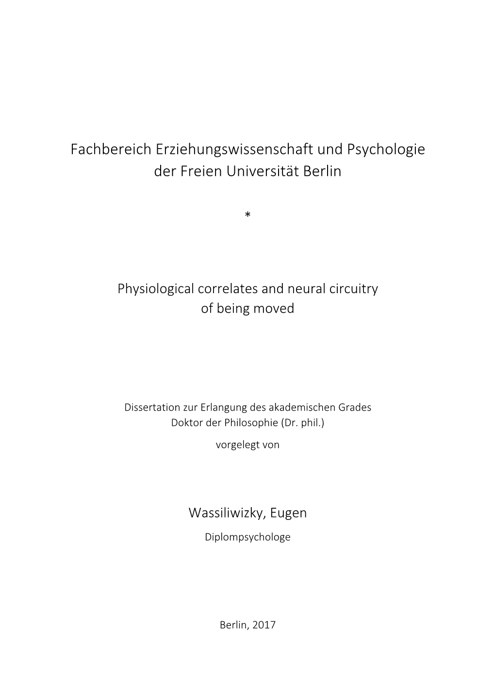 Fachbereich Erziehungswissenschaft Und Psychologie Der Freien Universität Berlin