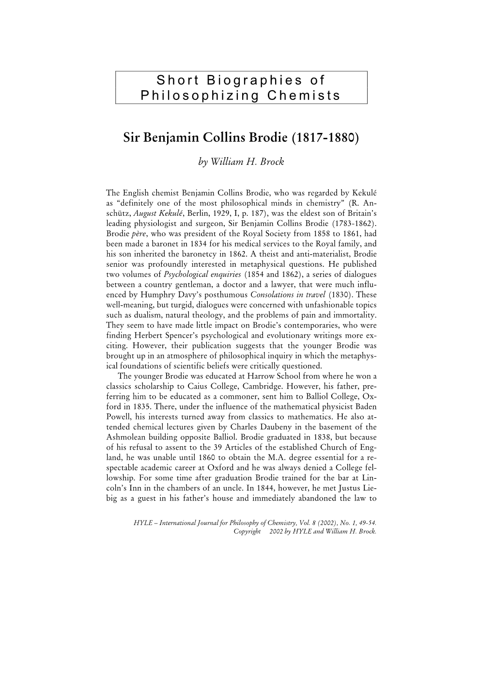 Biography of Sir Benjamin Collins Brodie