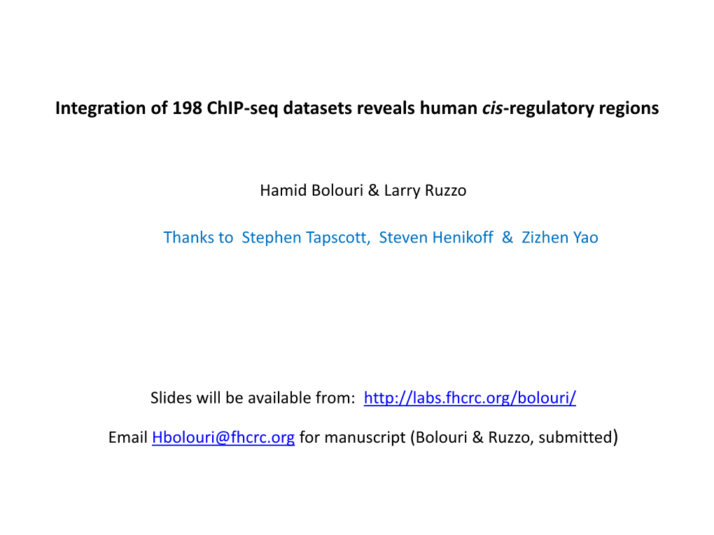 Integration of 198 Chip-Seq Datasets Reveals Human Cis-Regulatory Regions