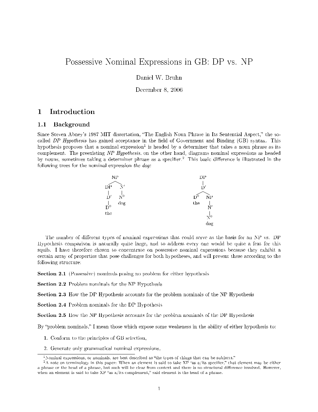 Possessive Nominal Expressions in GB: DP Vs. NP