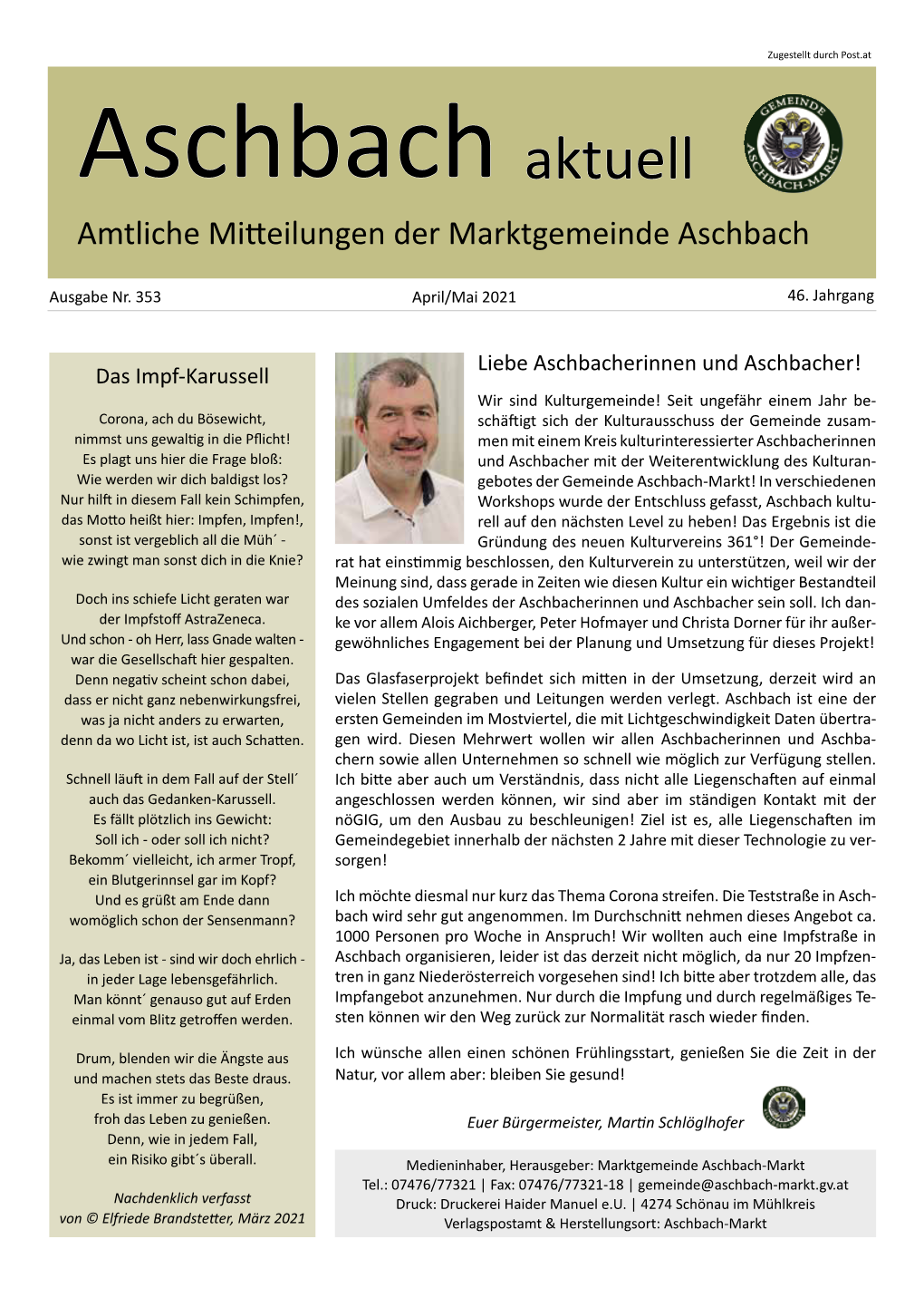 Amtliche Mitteilungen Der Marktgemeinde Aschbach