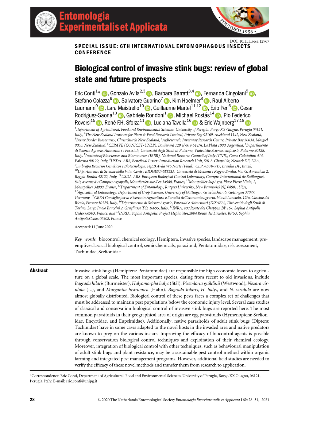 Biological Control of Invasive Stink Bugs: Review of Global State and Future Prospects