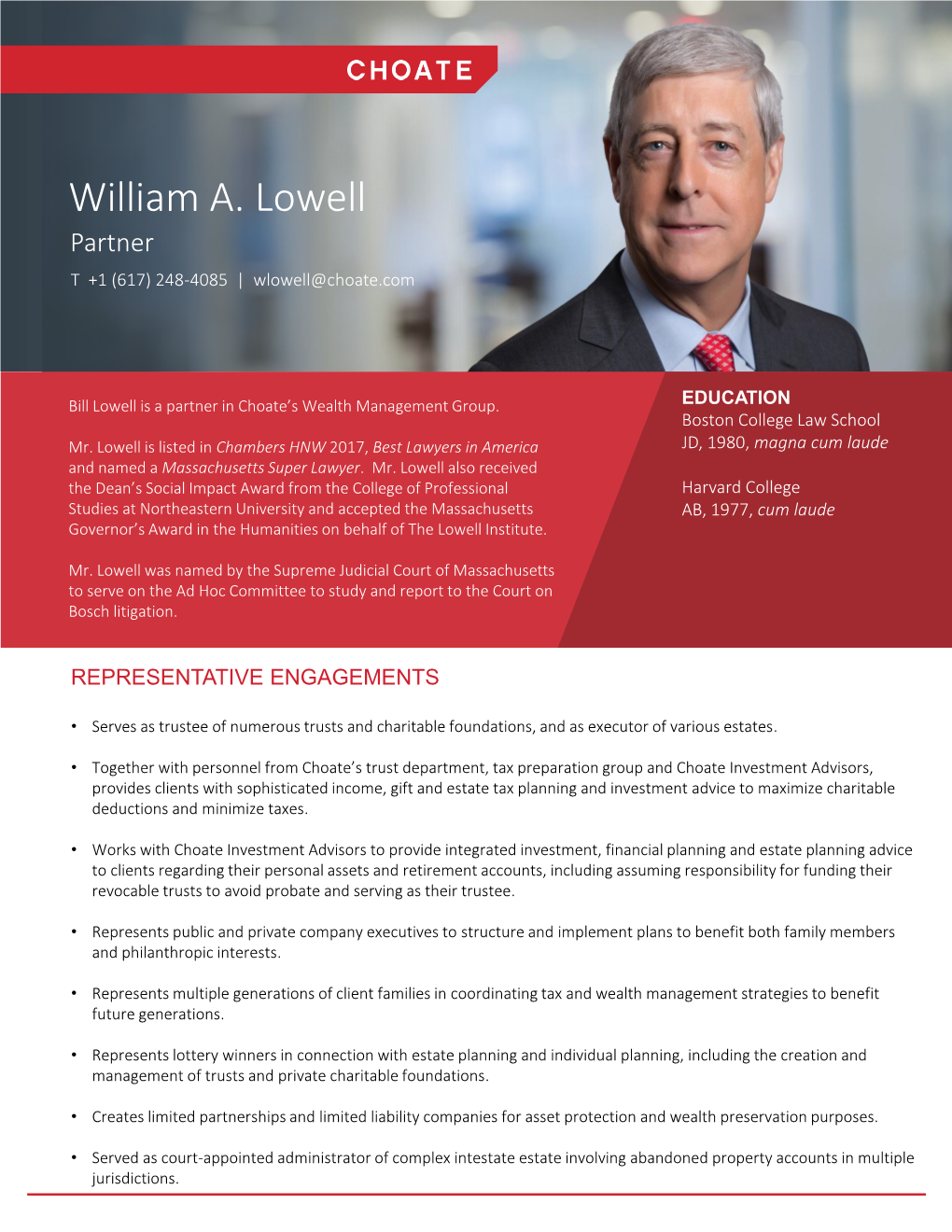 William A. Lowell Partner T +1 (617) 248-4085 | Wlowell@Choate.Com