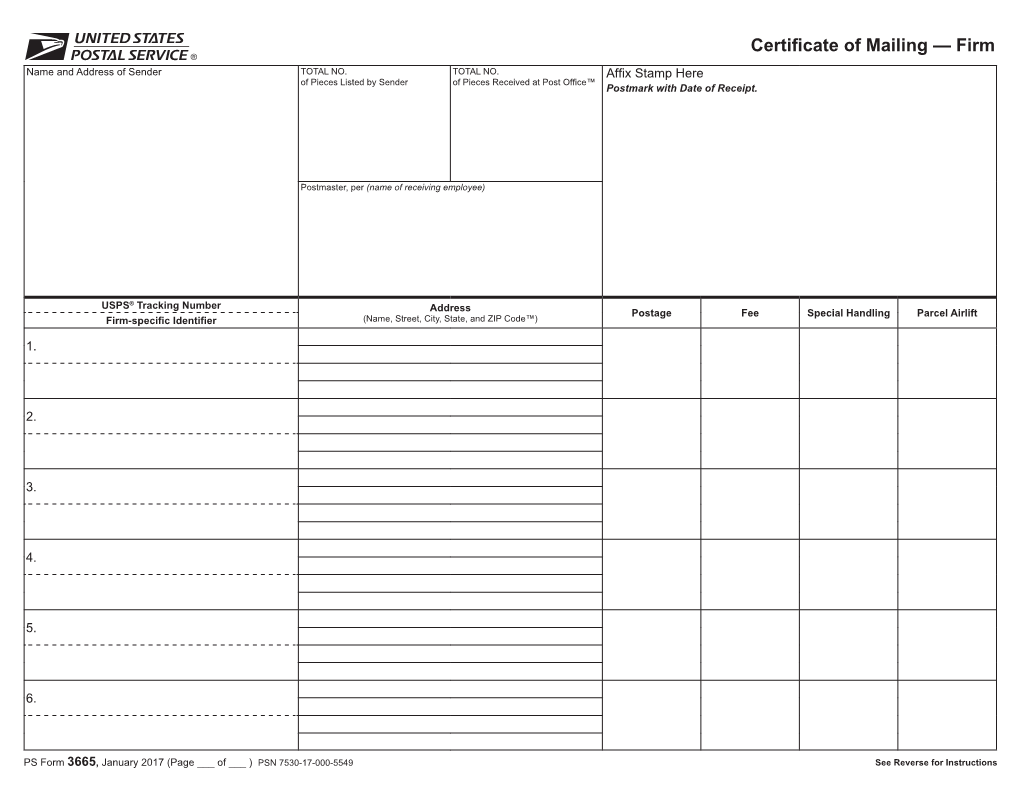 Certificate of Mailing — Firm