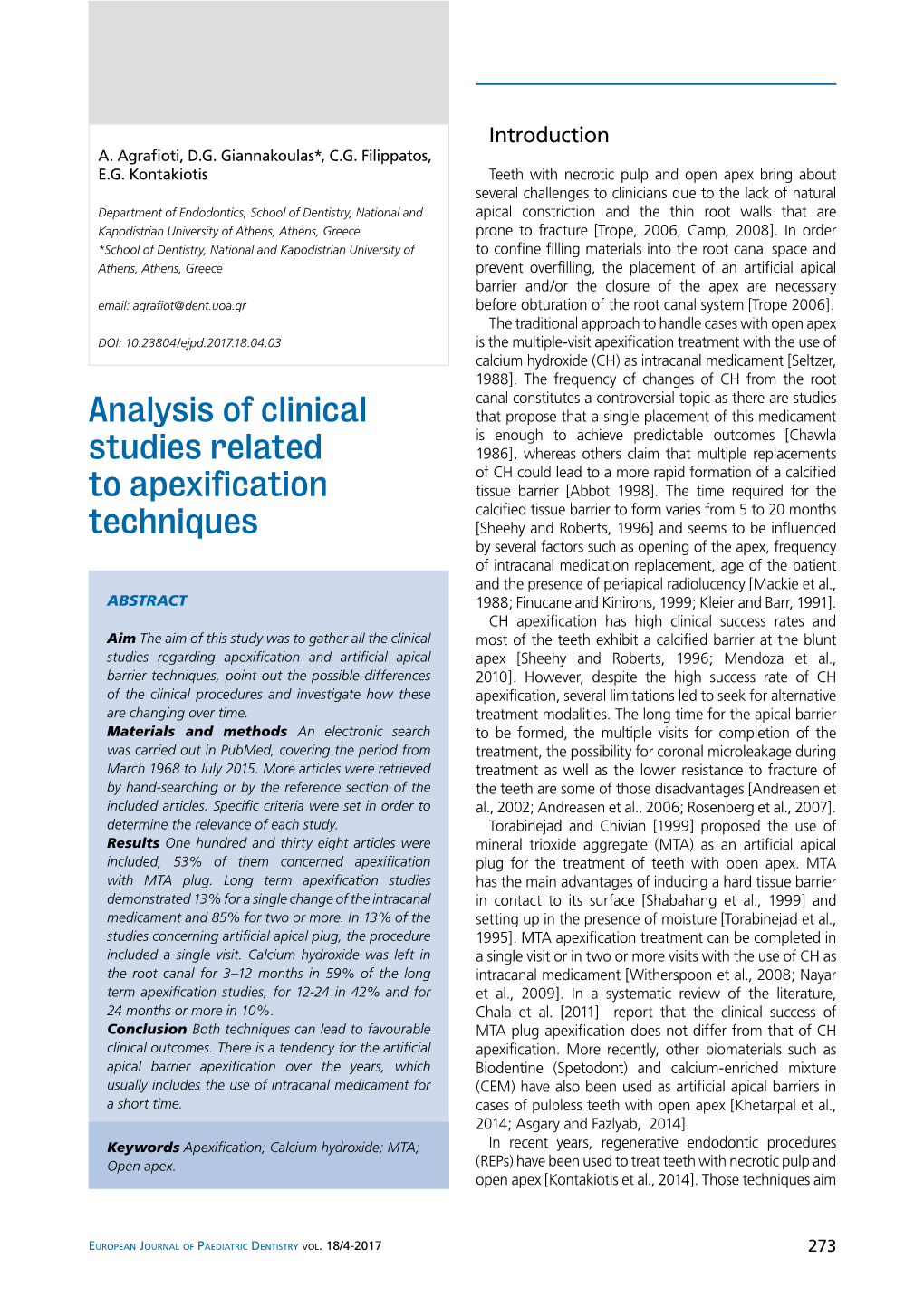 Analysis of Clinical Studies Related to Apexification Techniques