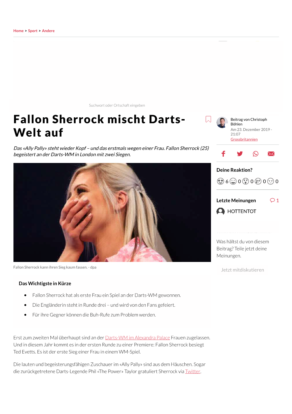 Fallon Sherrock Mischt Darts-Welt