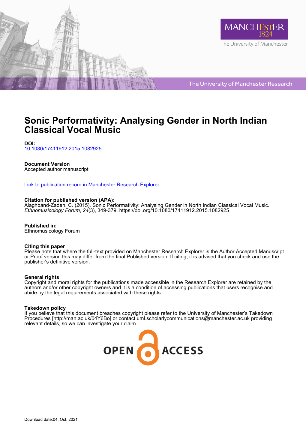 Sonic Performativity: Analysing Gender in North Indian Classical Vocal Music