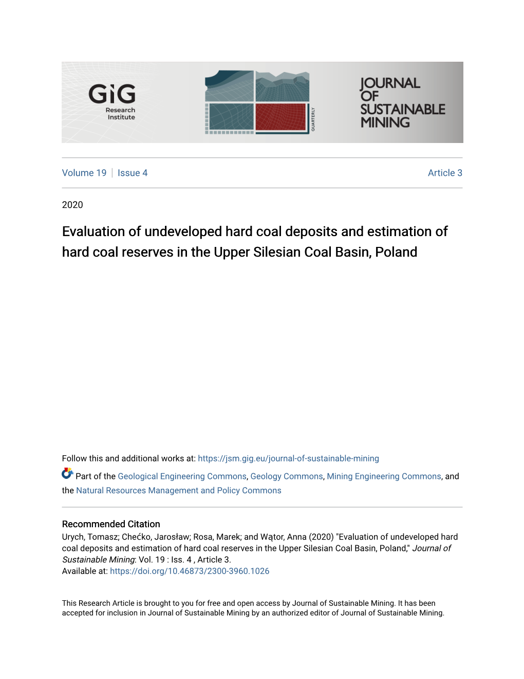 Evaluation of Undeveloped Hard Coal Deposits and Estimation of Hard Coal Reserves in the Upper Silesian Coal Basin, Poland