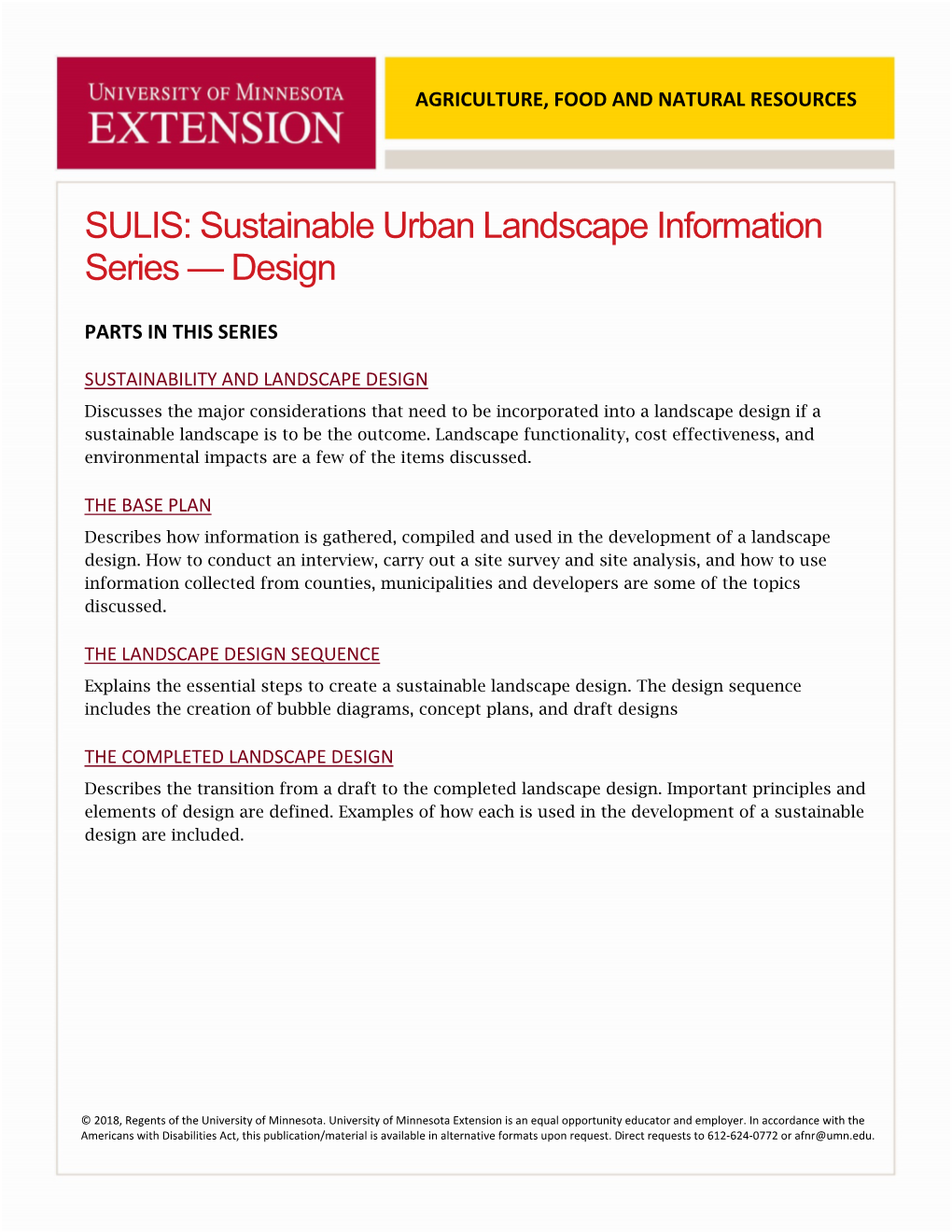 SULIS: Sustainable Urban Landscape Information Series — Design