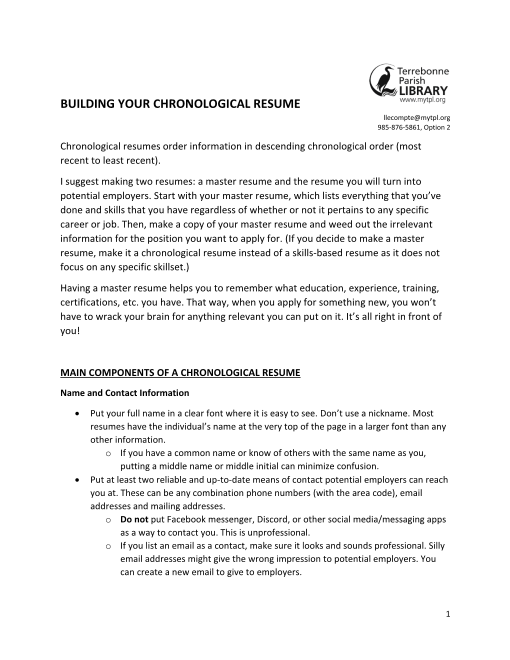Building Your Chronological Resume