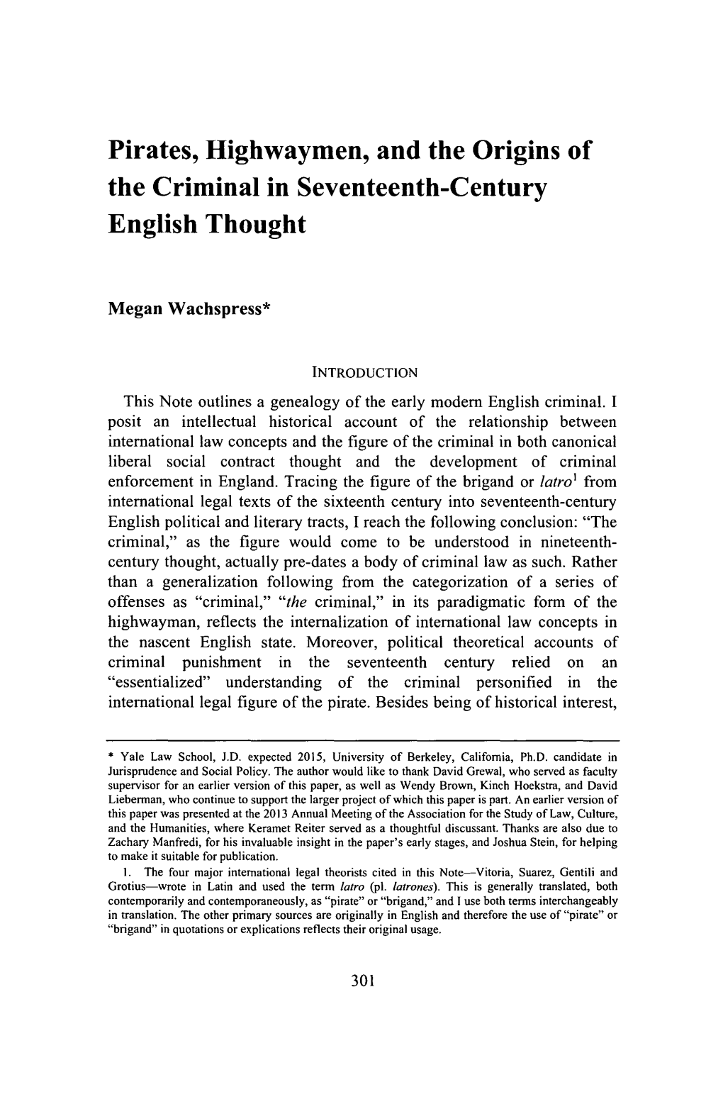 Pirates, Highwaymen, and the Origins of the Criminal in Seventeenth-Century English Thought