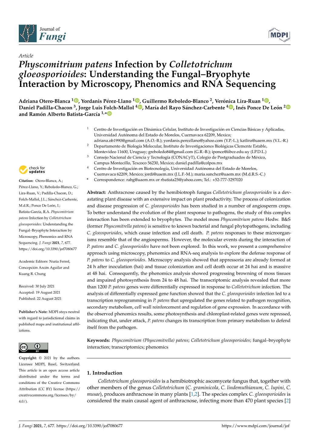 Physcomitrium Patens Infection by Colletotrichum Gloeosporioides: Understanding the Fungal–Bryophyte Interaction by Microscopy, Phenomics and RNA Sequencing