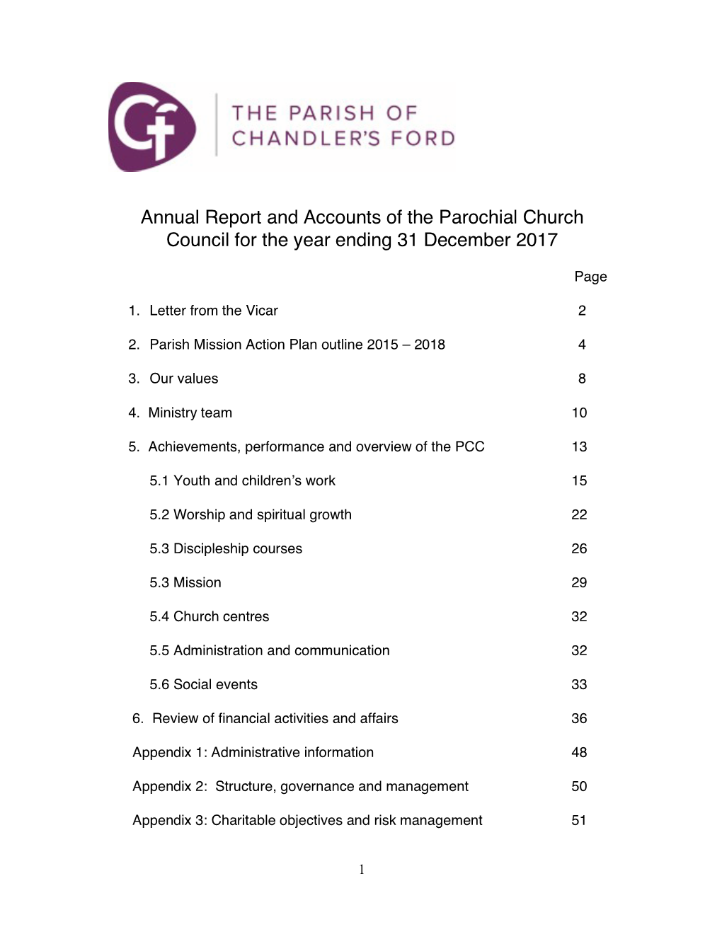 Annual Report and Accounts of the Parochial Church Council for the Year Ending 31 December 2017