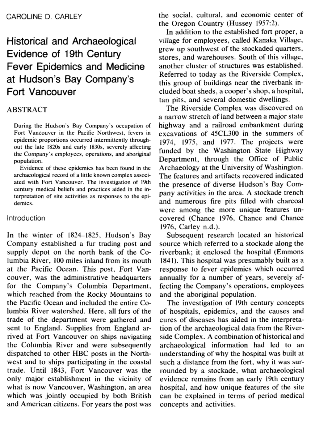 Historical and Archaeological Evidence of 19Th Century Fever