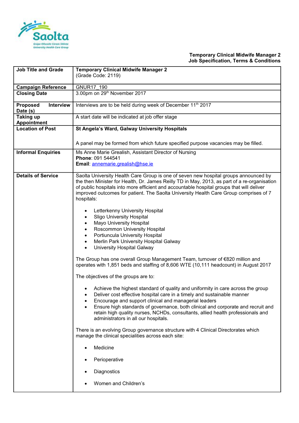 Temporary Clinical Midwife Manager 2