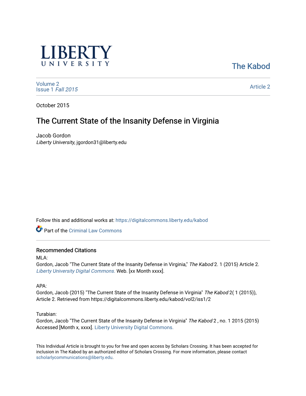 The Current State of the Insanity Defense in Virginia