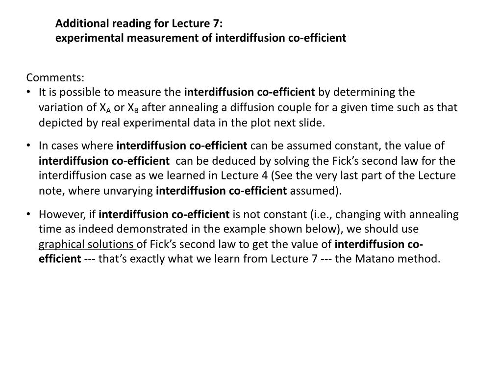 Experimental Measurement of Interdiffusion Co-Efficient Comments