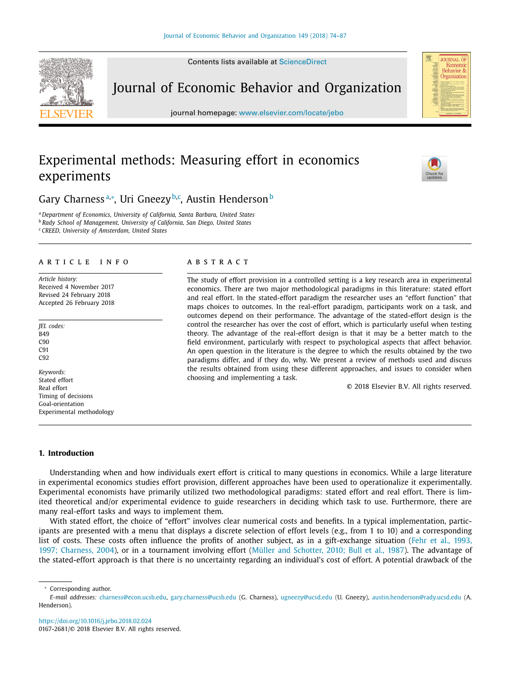 Experimental Methods: Measuring Effort in Economics Experiments