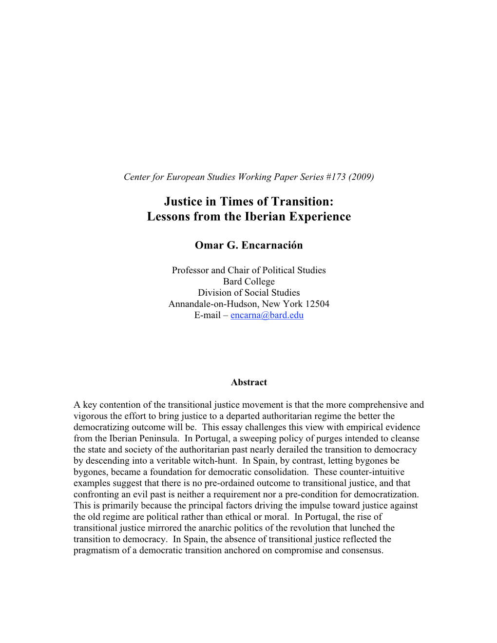 Justice in Times of Transition: Lessons from the Iberian Experience