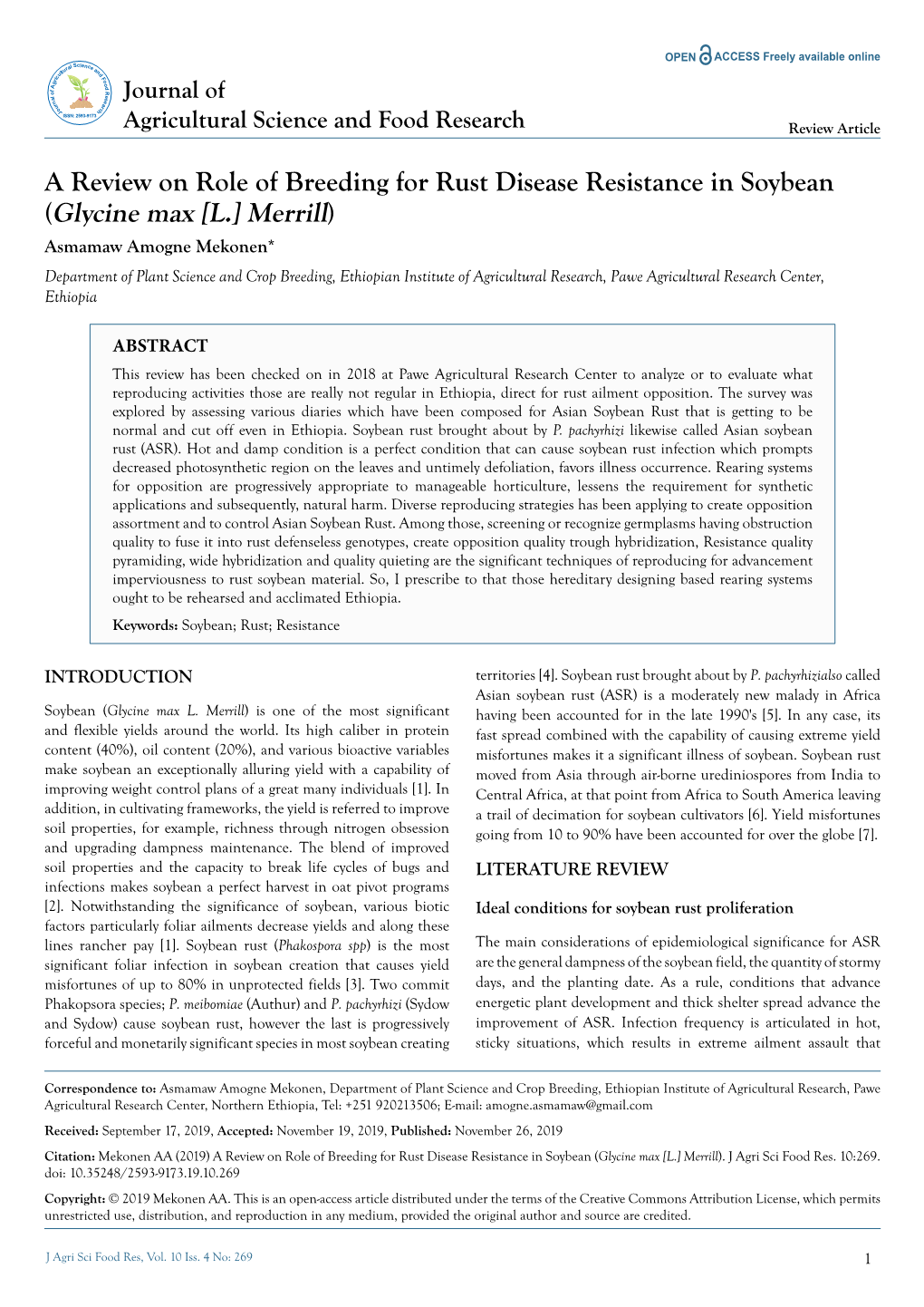 A Review on Role of Breeding for Rust Disease Resistance in Soybean