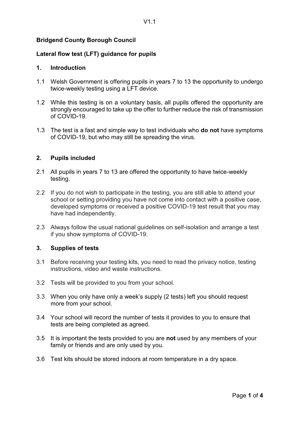 V1.1 Page 1 of 4 Bridgend County Borough Council Lateral Flow Test