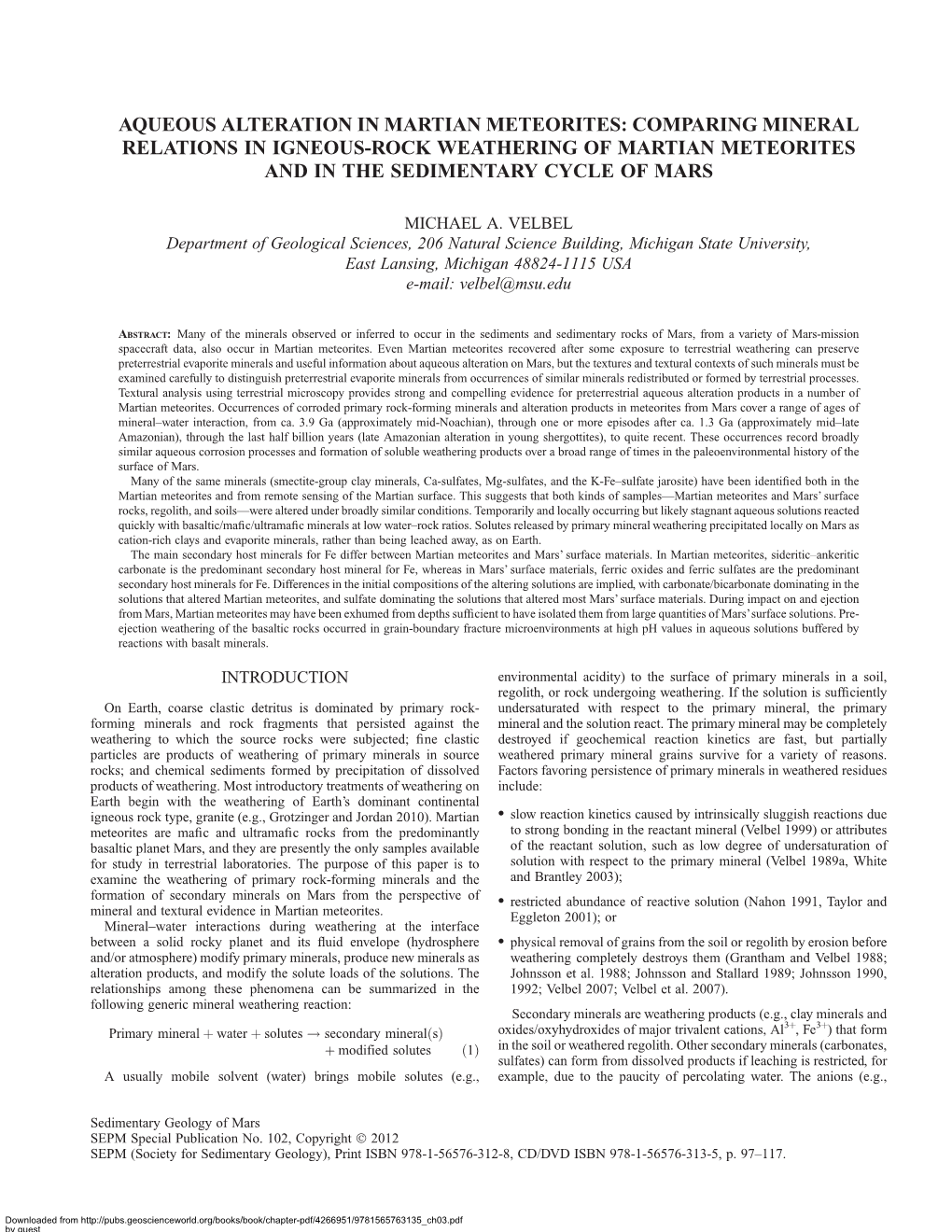 Aqueous Alteration in Martian Meteorites: Comparing Mineral Relations in Igneous-Rock Weathering of Martian Meteorites and in the Sedimentary Cycle of Mars