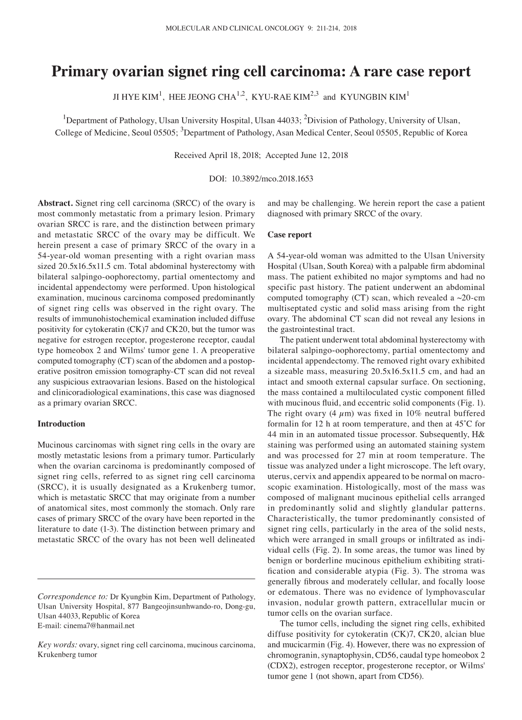 Primary Ovarian Signet Ring Cell Carcinoma: a Rare Case Report