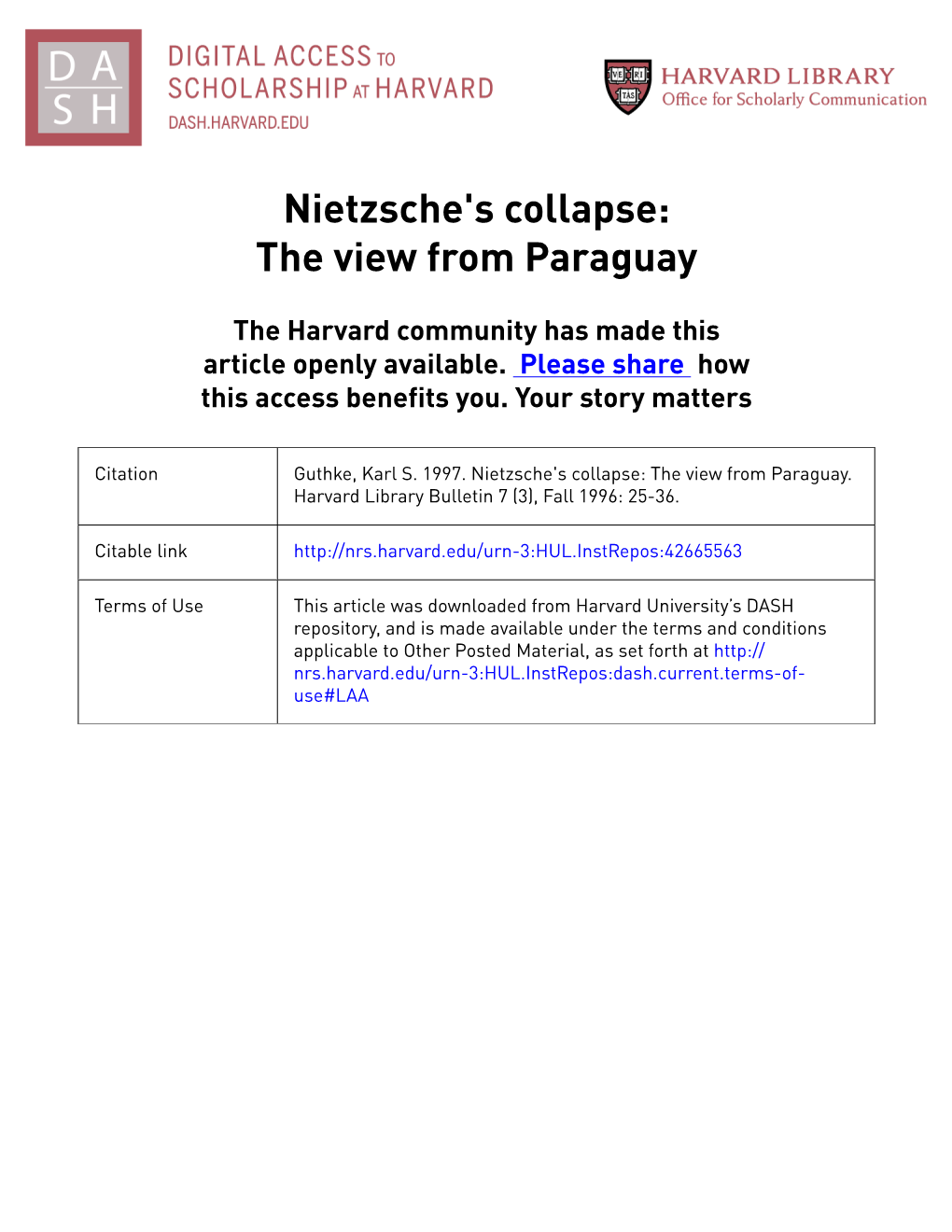 Nietzsche's Collapse: the View from Paraguay