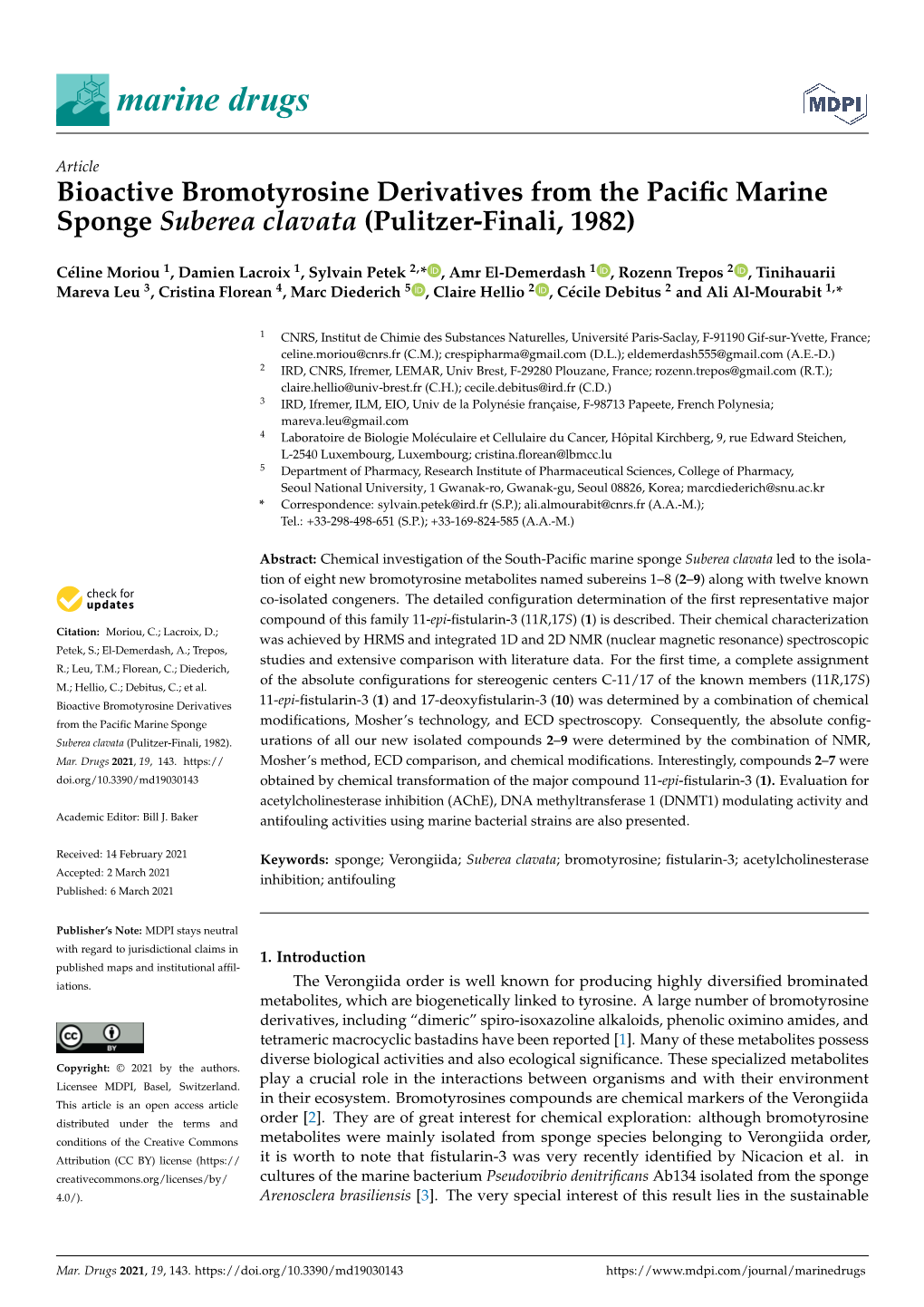 Bioactive Bromotyrosine Derivatives from the Pacific Marine