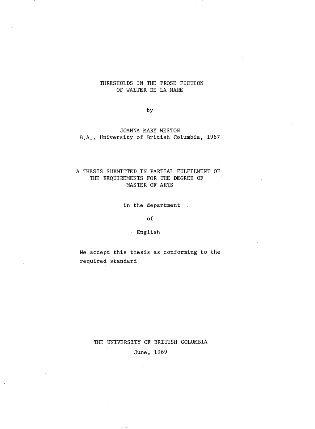 Thresholds in the Prose Fiction of Walter De La Mare