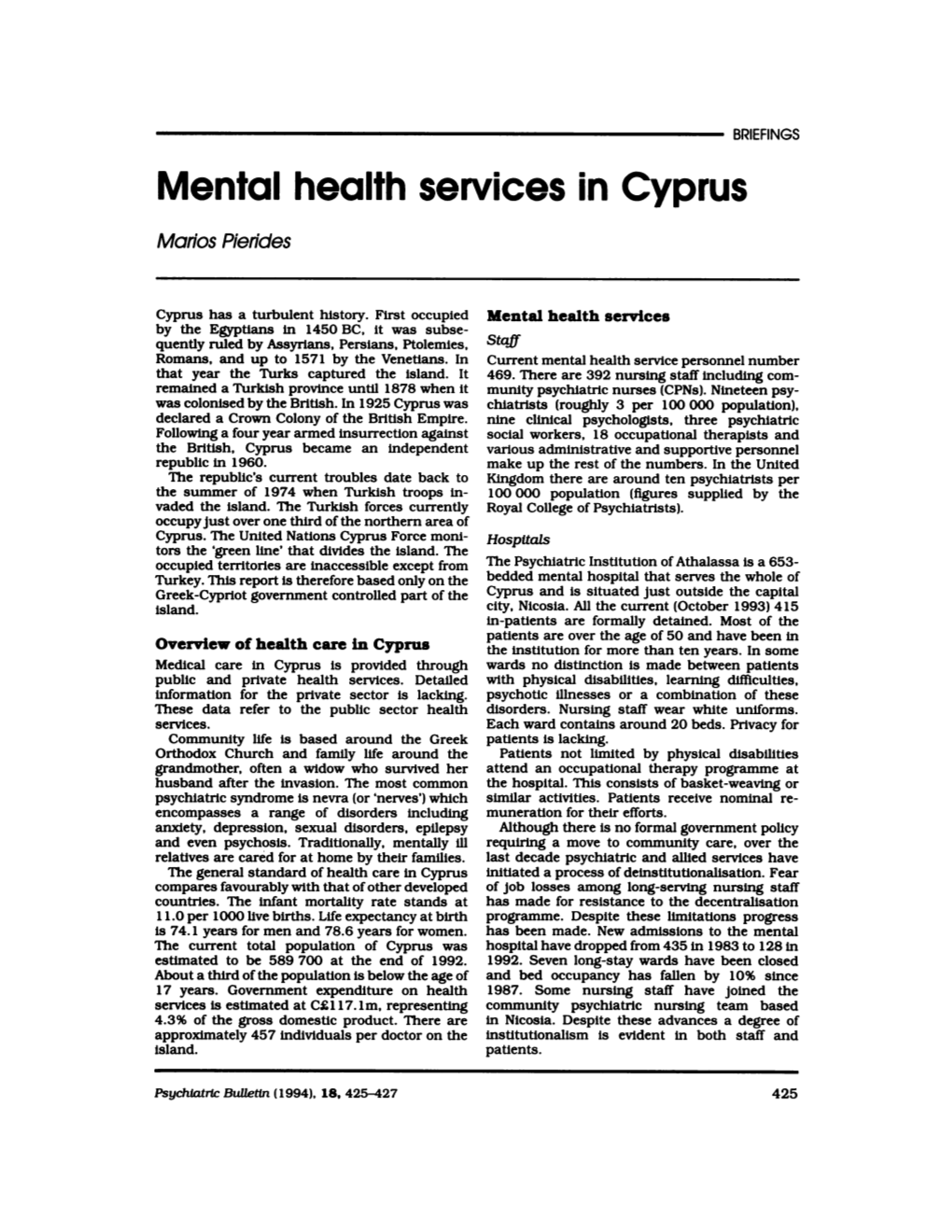 Mental Health Services in Cyprus
