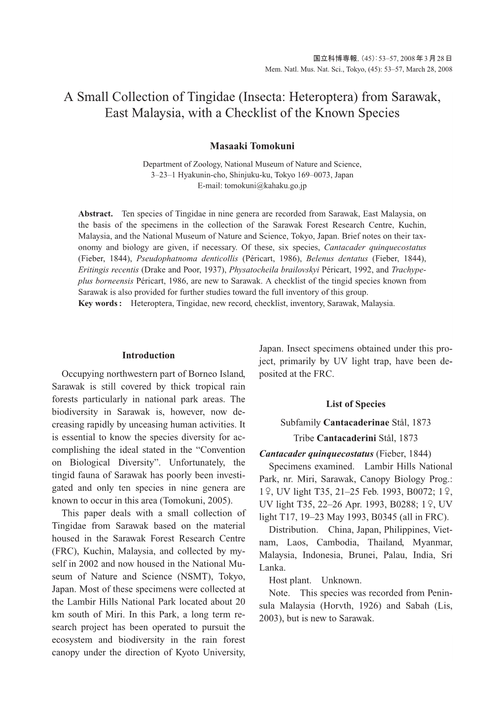 From Sarawak, East Malaysia, with a Checklist of the Known Species